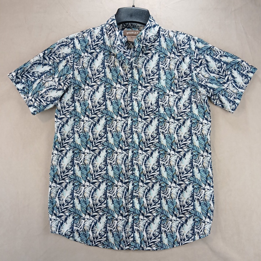 Ariat XL Boys Shirt ** Fits Mens Small ** Floral Button Down Short Sleeve